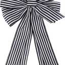 Large Christmas Black and White Striped Ribbon Bow 20 x 11 Inch Farmhouse Stripes Wreath Bows for Christmas Door Wreath Home Decorations Tree Topper Party (BW-Striped)