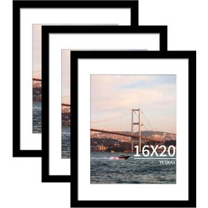 16x20 Picture Frame Black Set of 3, Display Pictures 11x14 with Mat or 16 x 20 Without Mat, Poster Frames 16x20 for Wall Hanging Horizontal and Vertical
