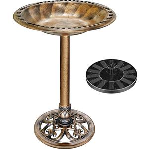 VIVOHOME Polyresin Antique Outdoor Golden Garden Bird Bath and Solar Powered Round Pond Fountain Combo Set
