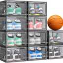 caktraie 10 Pack Thicken Shoe Organizer Stackable, Upgraded Sturdy Shoe Storage Box with Magnetic Door, Shoe Containers For Sneaker Display, Hat Organizer, Black