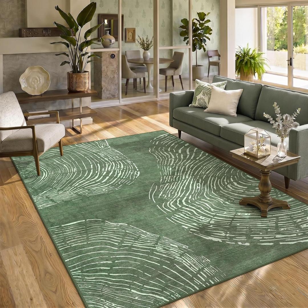 Tribesigns Abstract 5x7 Machine Washable Area Rugs for Living Room, Green Soft Rug for Bedroom Dining Room, Boho Minimalist Non-Slip Low Pile Carpet for Entryway Kitchen Decor