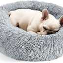 Hoewina Dog & Cat Bed for Indoor Cats, 20in Calming Donut Bed for Puppy and Kitten, Washable Round Fluffy Pet Bed for Small Medium Dogs and Cats (Light Grey), Size: 24.0"L x 24.0"W x 8.0"Th