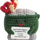 4 x Emotional Support Crochet Dumpster Fire with Positive Card - Handmade Funny Inspirational Birthday Gifts for Women, Men, Friend, Coworker - Cute Office Desk Accessories Decor (Green)