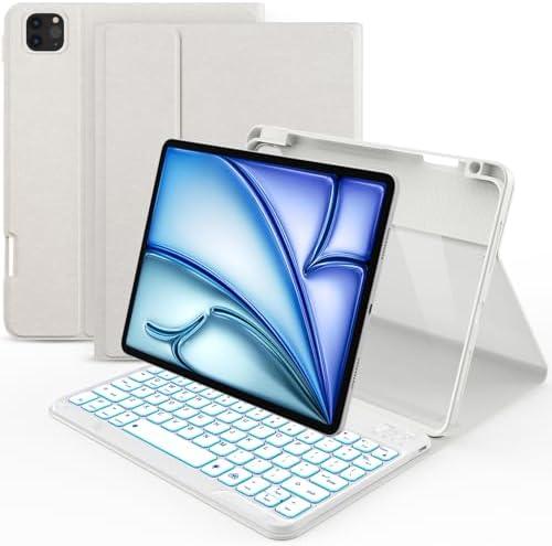 Keyboard Case for iPad Air 11 inch (M3/M2, 2025/2024)/ iPad Pro 11 inch (1st, 2nd, 3rd, 4th Gen)/ iPad Air 5th 4th Generation, 7 Colors Backlit Detachable Wireless Keyboard Cover with Pencil Holder