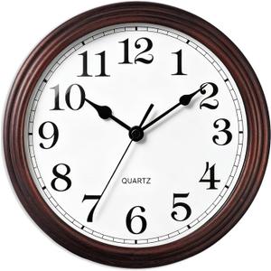 Wall Clock, 9 Inch Silent Wall Clocks Battery Operated, Decorative Clocks for Kitchen Living Room, Bedroom (Bronze White)