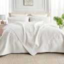 Oversized King Quilts 132x120, California King Bedspreads with 2 Pillow Shams, Ultrasonic Quilting Floral Pattern Soft Microfiber Lightweight Extra Large King Bedspread, White