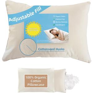 20x26 Organic Pillow with 100% Organic Cotton Pillowcase and Shell - Soft Non Toxic and Breathable Pearl Filling, CPSC Certified and Oeko-TEX, Adjustable Loft Organic Pillow, Machine Washable