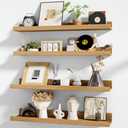 Heimlove Picture Ledge Shelf,24 inch Long Floating Shelves for Wall Set of 4,Picture Shelf with Lip for Wall Decor,Living Room,Bedroom,Bookshelf,Nursery,Perfume,Oak Color