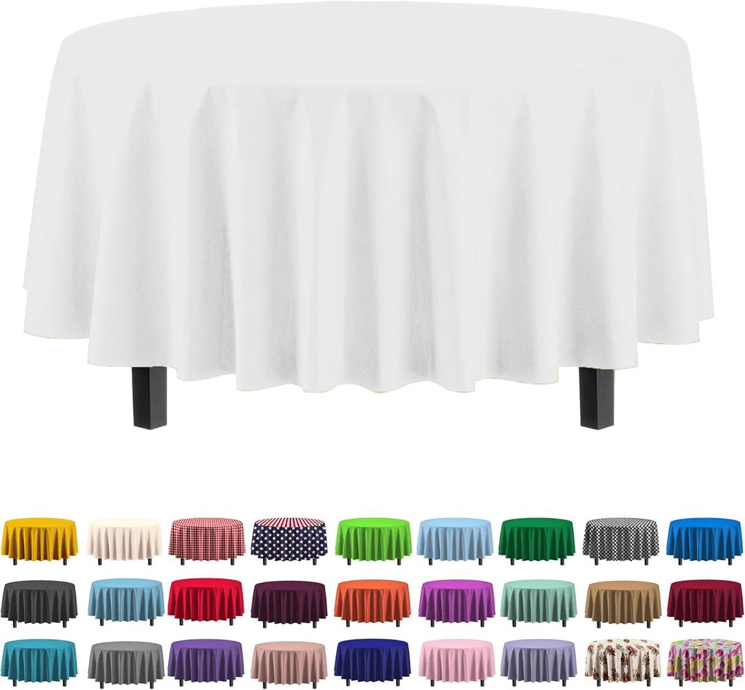 Exquisite Party Solids 4-Pack White Plastic Table Cloth - 84-Inch Round Disposable Tablecloth for Parties - Round Tablecloth - Disposable Table Cloths for Parties - Plastic Cover for Picnics