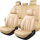 Car Seat Covers Full Set,Breathable and Waterproof Faux Leather Automotive Seat Covers for Cars,Luxury Universal Fit Seat Covers for SUV, Sedans and Trucks,Beige