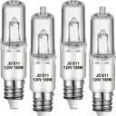 JDE11 120V 100W Halogen Mini Candelabra Bulbs,T4 100W JD E11 Bulb 4 Pack (Replacement E11 LED Bulb) 2700K Warm White Dimmable Halogen Bulb T4 for Ceiling Fan Light,Chandeliers,Table Lamps