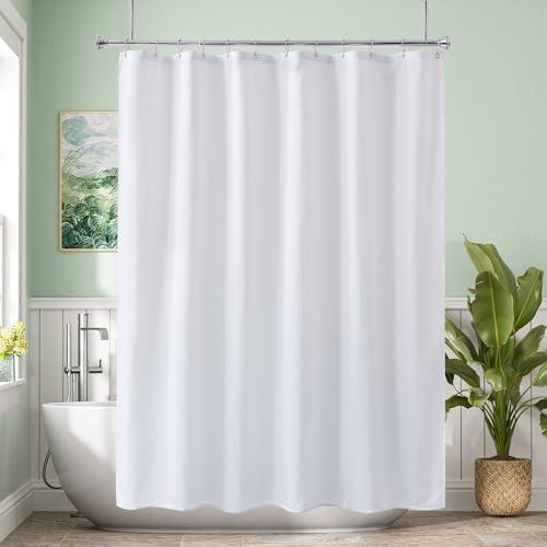 Amazer White Shower Curtain Liner 72x74 Inches, Fabric Shower Liner Cloth with Weighted Stones, Washable Shower Curtain and Liner 2-in-1, 120G Heavy Duty, 12 Grommet Holes
