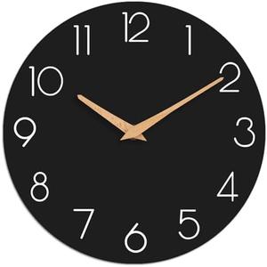 cicininc Wall Clock, 12 Inch Wooden Silent Non-Ticking, Decorative Battery Operated Wall Clocks for Bedroom, Kitchen, Home, Living Room, Office, School, Hotel (Black)