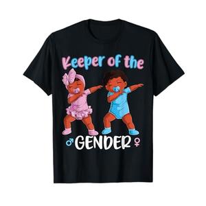 Keeper of The Gender Reveal Black Baby Announcement Women T-Shirt,L