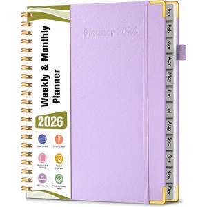 2026 Planner, Hardcover Leather Weekly and Monthly Planner, January 2026 - December 2026, Spiral Yearly Agenda Organizer Book 2026 with Tabs, Daily Calendar Planners for School Work Home, A4 (8.5" x 11"), Purple