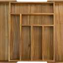 Luxury Acacia Kitchen Drawer Organizer - Silverware Organizer - Utensil Holder and Cutlery Tray with Grooved Drawer Dividers for Flatware and Kitchen Utensils (8 Slot), 17*12.4*2 inch