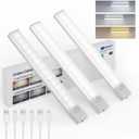 Under Cabinet Lighting 8 Inches Rechargeable Motion Sensor Light Indoor, 3 Color Dimmable Closet Light Battery Operated, USB Stick on LED Magnetic Under Counter Lights for Kitchen Stair, 3 Packs