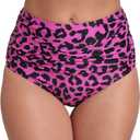 JOYBIK Womens High Waisted Full Ruched Bikini Swim Bottoms Tummy Control Full Coverage Swimsuit Bottoms (Medium, Leopard Print)