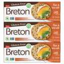 Breton Gluten Free Flax & Sea Salt Crackers (Pack of 3) - Non-GMO, Plant-Based, For Snacking, Dips, Cheese and Spreads, 3x4.76oz (EXP 11/15/25)