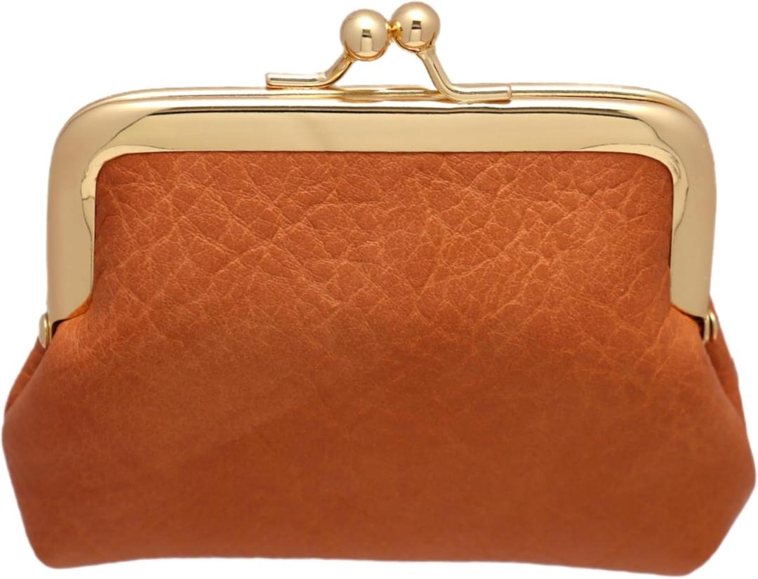 Coin Purse Vintage Bag Lock Wallet Buckle Kiss Lock Change Purse Change Holder Wallet Coin Leather Coin Wallet (B Orange)