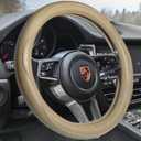 HAOKAY Top Grade Beige Genuine Leather Steering Wheel Cover Men Women, Luxury Steering Wheel Cover for Cars, SUVS and Trucks, Universal 14.5-15 inch