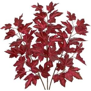 3Pcs Fall Decor Artificial Maple Leaves Branches Fake Fall Leaves Stems Plants Faux Maple Shrubs Leaf Bushes for Home Kitchen Decor Autumn Thanksgiving Table Fireplace Festival Party Decorations Red