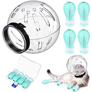 Cat Muzzle for Grooming Cat Adjustable Hood with Paw Covers, Kitten Breathable Anti Bite Muzzles Anti Scratch Boots Silicone Pussy Shoes Boots Kitten Paw Protector for Pet Bathing Shaving(Medium)