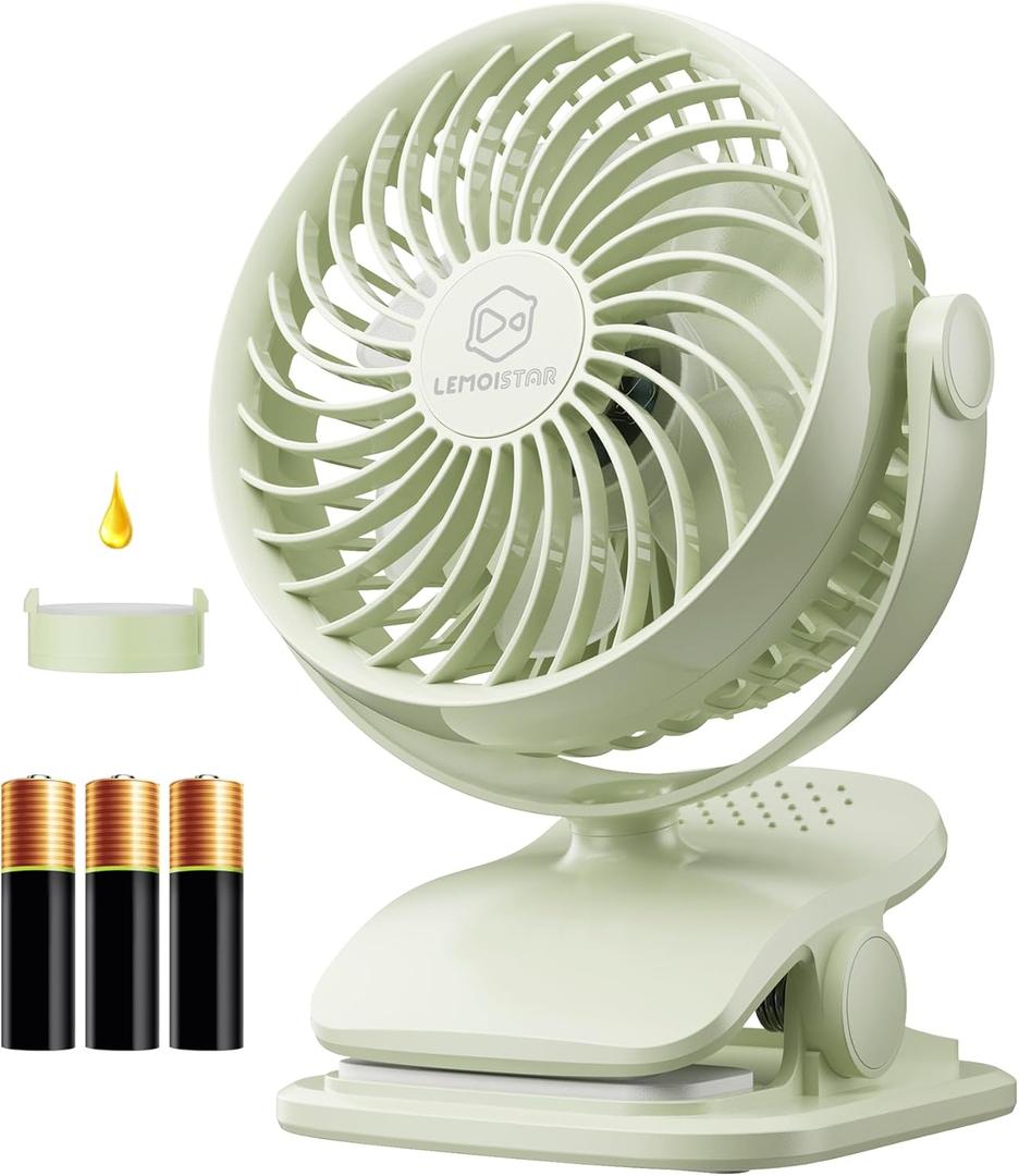 Shinebella AA Battery Powered Clip on Fan with 4-Speed, 5 Small Desk Fan with Aroma Function, USB Powered, 360Rotation, Ultra Quiet, for Golf Cart, Stroller, Bedroom,Car(Batteries Not Included) (Green) Shinebella AA Battery Powered Clip on Fan with 4-Speed, 5 Small Desk Fan with Aroma Function, USB Powered, 360Rotation, Ultra Quiet, for Golf Cart, Stroller, Bedroom,Car(Batteries Not Included) (Green)