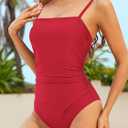 CUPSHE Women Swimsuit One Piece Bathing Suit Square Neck Cutout Back Tummy Control with Adjustable Spaghetti Straps (Red, M)