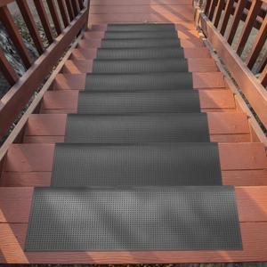 Indoor/Outdoor Hose-Wash Fingertip Nibs Design Non-Slip Rubber 10" x 30" Modern Stair Treads for Stairs, Garage, Patio, 5 Pack, Black Nib