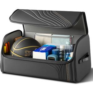 TOPABYTE Car Trunk Organizer with Lid Capacity Collapsible Bag Black, Large