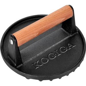 Cast Iron Smash Burger Press 2.5lb - 7 Inch Round Heavy Duty Bacon Press & Grill Weight for Smashburger, Flat Iron Steak, Patties with Beechwood Handle