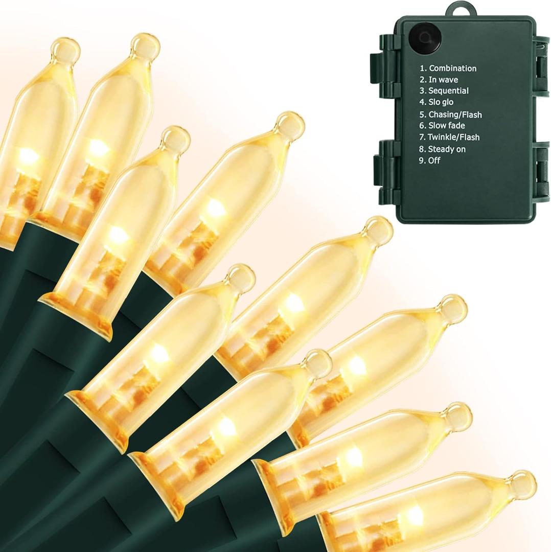 Battery Operated Christmas Lights, 33ft 100 LED Mini String Light with 8 Modes Auto-Timer, Waterproof Tree Lights for Outdoor Indoor Xmas Holiday Wreath Garden Decor, Warm White