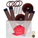 Hawwwy 12-piece Hair Bun Maker - Easy Fast Bun Tool, Short Long Thin Hair Women Girls Kids Toddler - Hair Accessories for Women - Brown Large (2 Donuts,2 Magic Snap & Roll, 4 Spin Pins)