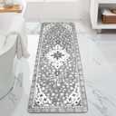 Uphome Boho Vintage Bathroom Rug Runner Gray Non-Slip Soft Long Bath Mat Machine Washable Oriental Bathroom Mats Traditional Tribal Floral Bath Rugs for Sink Shower Tub, 20x59 inch (Grey)