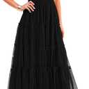 PRETTYGARDEN Women's Smocked Midi Tulle Dress 2025 Summer Puffy Short Sleeve Square Neck Ruffle Wedding Guest Party Dresses (X-Large, Black)