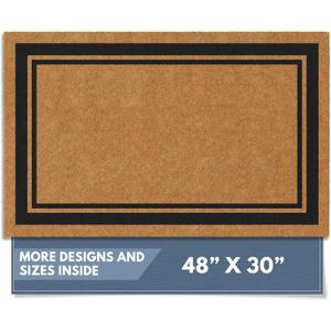 Barnyard Designs Natural Coco Coir Heavy Duty Backing Doormat - Large Cute Non-Slip Front Door Welcome Mat for Outside Entrance or Porch Entry, Brown (30x48, Border)