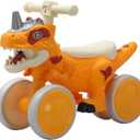 Dinosaur Balance Bike for 1-3 Year Olds, Toddler 4-Wheel No-Pedal Walker Scooter with Music & Mist Spray Effects, ASTM Certified First Birthday Gift for Boys & Girls (Yellow)