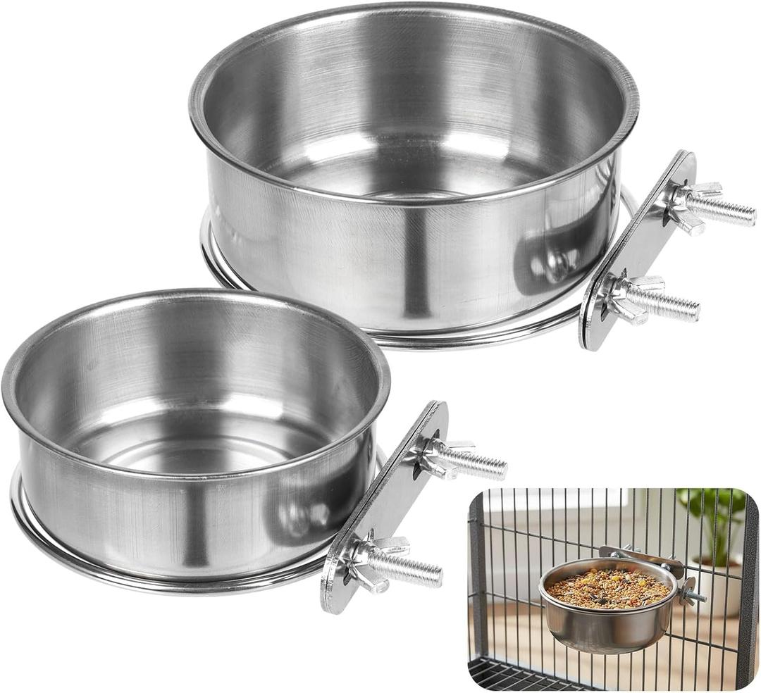 Pet Cage Bowls, 2 Pack Stainless Steel Pet Hanging Bowl, Bird Food Water Bowl for Cage, Crate Dog Bowl, Parrot Feeding Cups for Chinchilla Finches Puppy Cat Rabbit Guinea Pig