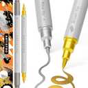 ARTISTRO 2 Silver&Gold Dual-Tip Acrylic Paint Pens - Multisurface Markers for Fabric, Plastic, & More, 1 mm Fine & Brush Tips
