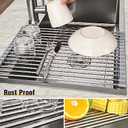 Tomorotec 17.7" x 12.5" Roll Up Dish Drying Rack Over Sink Drying Rack Sink Cover Kitchen Sink Accessories Gadget Multipurpose Organizer Foldable Stainless Steel Drainer (Gray)
