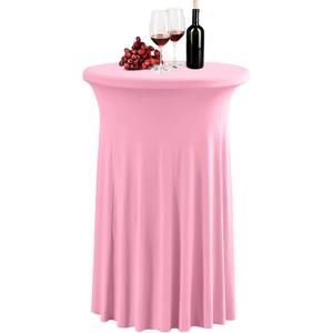 1 Pack Pink Spandex Stretch Round Table Covers with Skirt - 24x43 Inch Fitted Elastic Cocktail Tablecloth for High Top Bar, Party & Wedding Decor, Pink