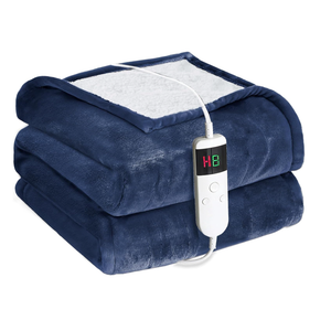 Electric Heated Blanket Throw Size 50''x60'' Soft Flannel & Sherpa Electric Blanket with 10 Heating Levels, Automatically Shut Down After 8h with Overheat Protection Machine Washable (Blue)