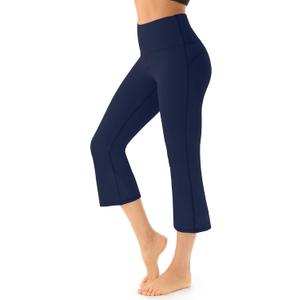 AFITNE Yoga Pants for Women Bootcut Capris with Pockets High Waisted Flare Workout Bootleg Yoga Crop Flared Athletic Gym Pants Navy Blue - S