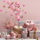 200 Pcs Heart Wall Decoration 3D Heart Stickers Glitter Paper Wall Decal for Office Bedroom Bathroom Wedding Anniversary Home Decor 4 Different Sizes(Pink and Rose Gold)
