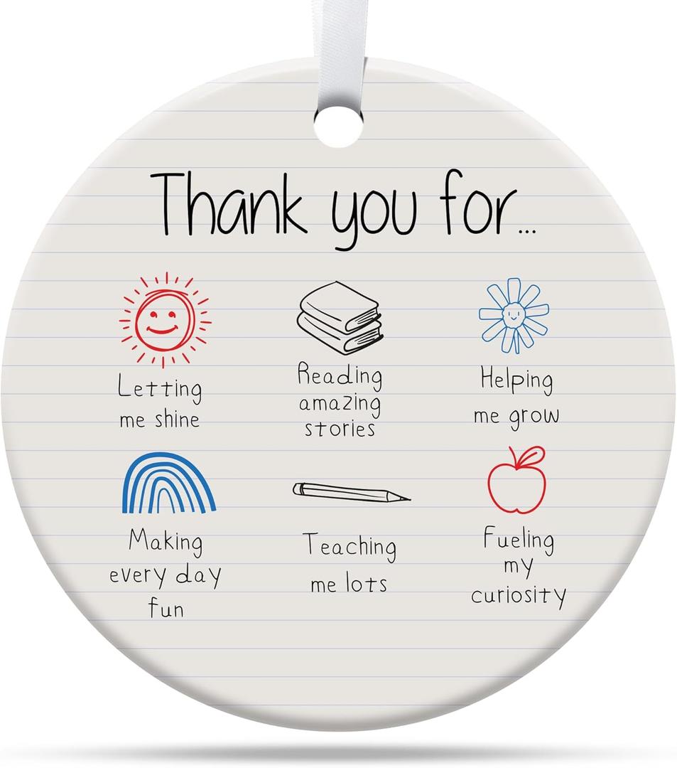 2 x Teacher Christmas Ornament, Teacher Gifts for Christmas, Thank You Gifts for Women, Ceramic Ornament