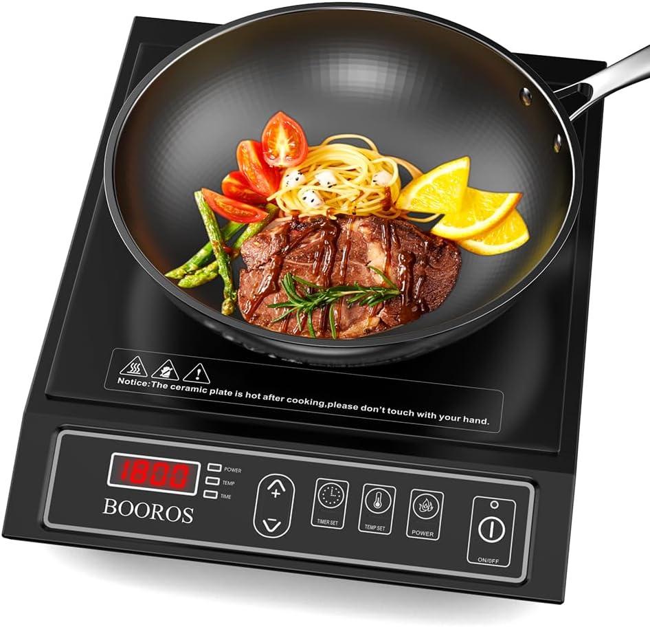 BOOROS Portable Induction Cooktop, 9.6" Heating Coil with 8" Core, 1800W