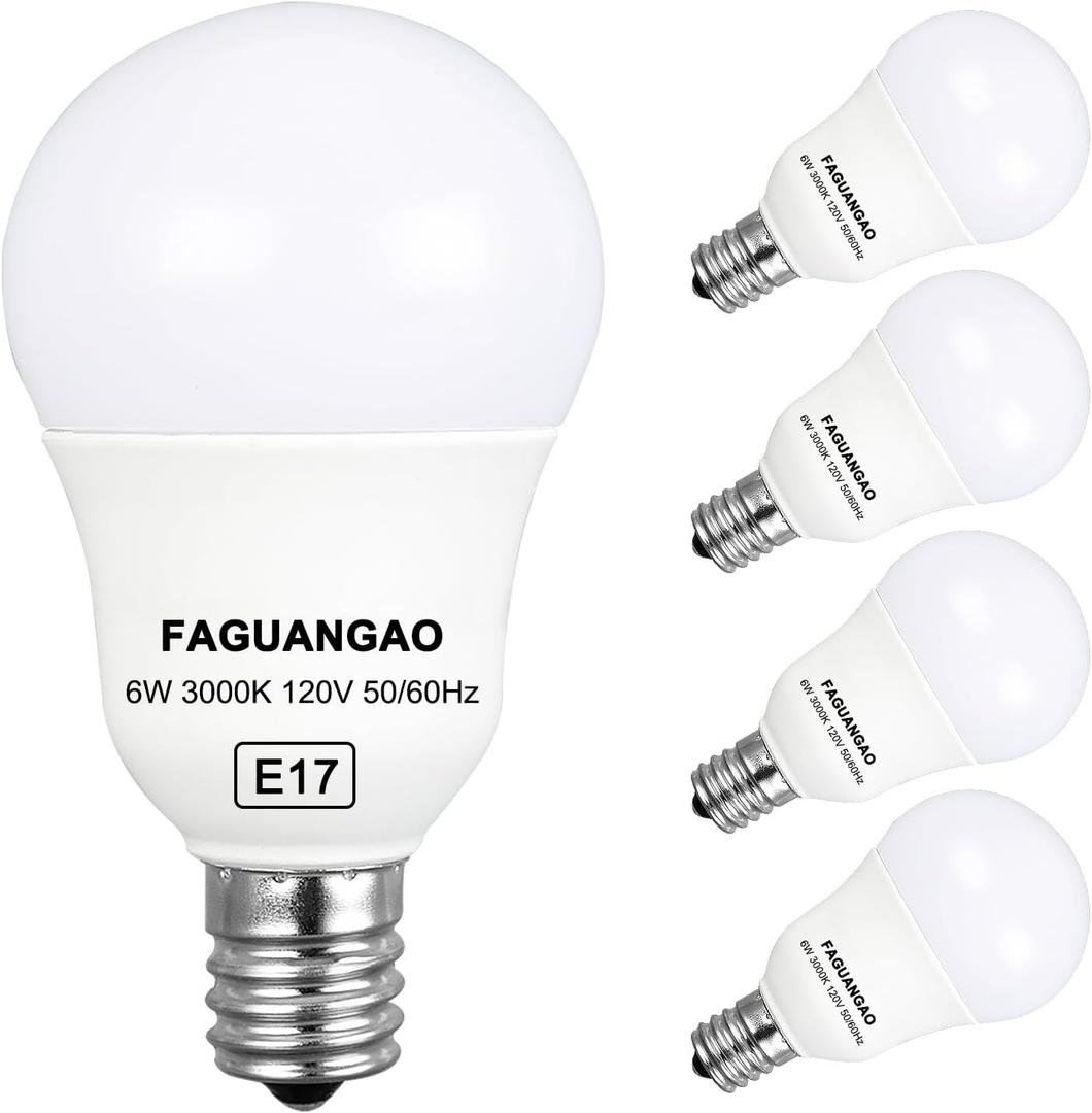 FAGUANGAO E17 Intermediate Base LED G14 Bulbs, 6W 60W Equivalent, 3000K Soft White, 600LM,Globe Light Bulbs for Ceiling Fan, Chandelier Lighting, Not Dimmable, Pack of 4