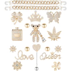 Bling Chain Decoration Charms, Luxury Rhinestone Cute Diamond Bear Love Flower Butterfly Crown Designer Jewelry Accessories for Women Girls Adults Gifts (RoseGold)