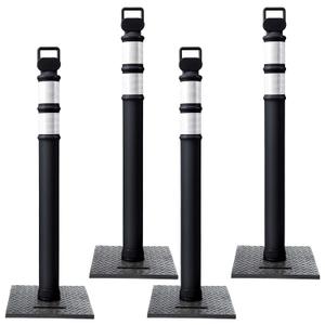 Kanayu 49 Inch Traffic Delineator Posts with 8.8 Lbs Rubber Base PE Delineator Post Portable Parking Pole Traffic Cone Barrier with Removable Base, Reflective Band(4 Packs,Black)